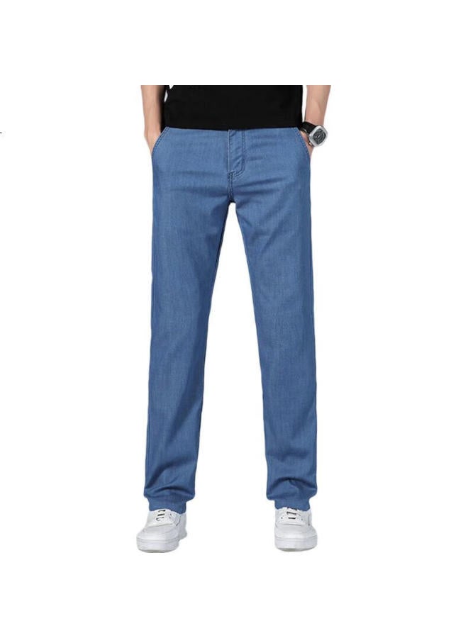 PLAYBOY Men'S Ice Silk Thin Spring And Summer Jeans Men'S Tencel Loose Straight Business Casual Pants Light Blue 31 - Image 1