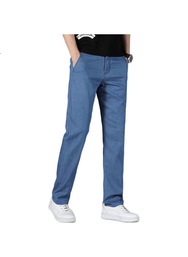PLAYBOY Men'S Ice Silk Thin Spring And Summer Jeans Men'S Tencel Loose Straight Business Casual Pants Light Blue 31 - Image 3