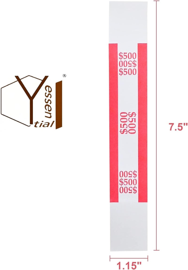 Y essential Store Currency Straps â€“ Bill Wrappers, Money Bands to Organize Bills, ABA Standard Colors, Self-Adhesive, 7.5 x 1.15 Inches (Red-$500) - Image 3