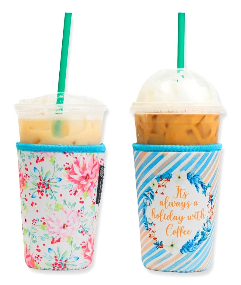 BAXENDALE AND CO Baxendale Iced Coffee Sleeve for Medium Sized Cups - 2 Pack - Neoprene Iced Coffee Sleeve - Cup Sleeves for Cold Drinks Reusable Compatible with Starbucks, Dunkin (Holiday) - Image 1