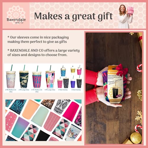 BAXENDALE AND CO Baxendale Iced Coffee Sleeve for Medium Sized Cups - 2 Pack - Neoprene Iced Coffee Sleeve - Cup Sleeves for Cold Drinks Reusable Compatible with Starbucks, Dunkin (Holiday) - Image 4