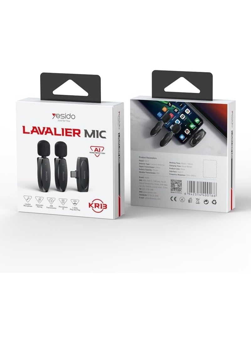 Yesido Dual Wireless Lavalier Microphone for iPhone 16/15, Android & Laptop | USB-C Plug & Play Mic with AI Noise Reduction | 20m Range Wireless Mic for Video Recording, YouTube, TikTok, Live Streaming - Image 5
