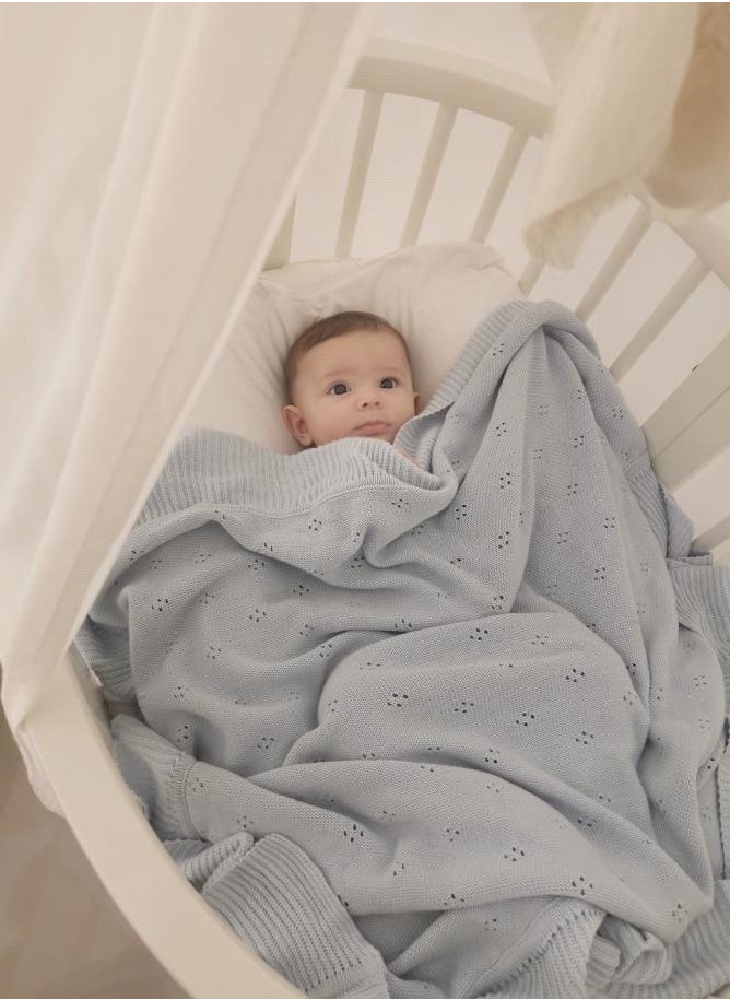 Elli Junior - Huge Knitted Blanket In Organic Cotton, Grey - Image 1