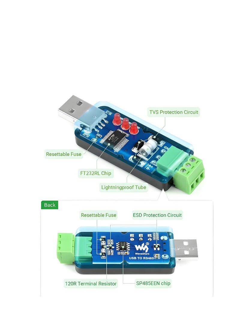 McDou Industrial USB to RS485 Converter Adapter Original FT232RL Fast Communication Embedded Protection Circuits Resettable Fuse ESD Protection TVS Diode etc Automatic Transceiving - Image 4