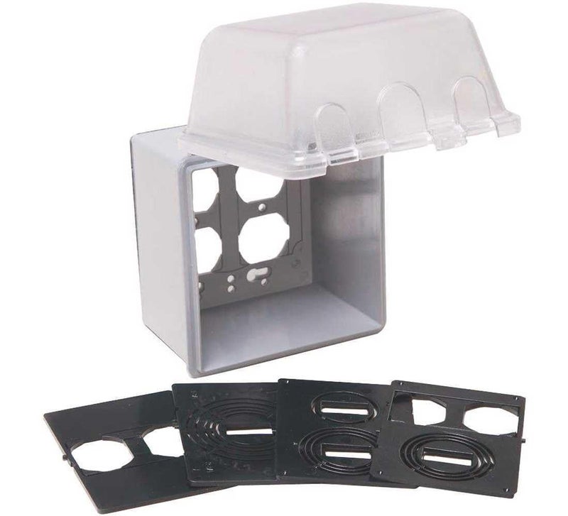TayMac MM7440C 4.75-in. Deep Outdoor Box, UFAST 55-in-1, Rated NEMA 3R 2-Gang Weatherproof in-Use Electrical Outlet Cover for Home Improvement, Clear - Image 1