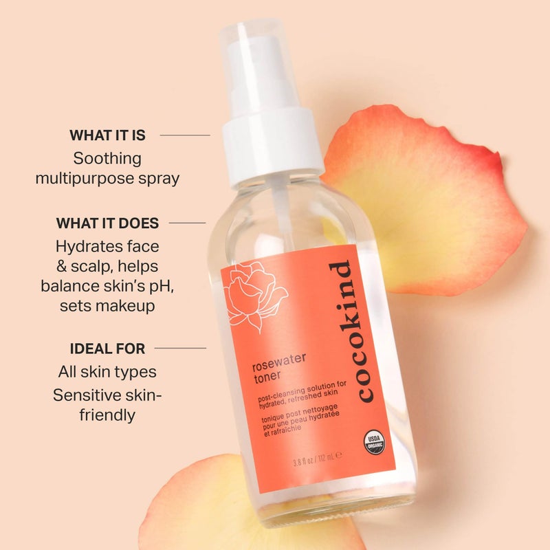 Cocokind Rosewater Facial Toner by Cocokind, Multipurpose Spray to Set Makeup, Double Cleanse, and Balance Skins pH, Made with Rose Hydrosol, 4 Fl Oz - Image 2