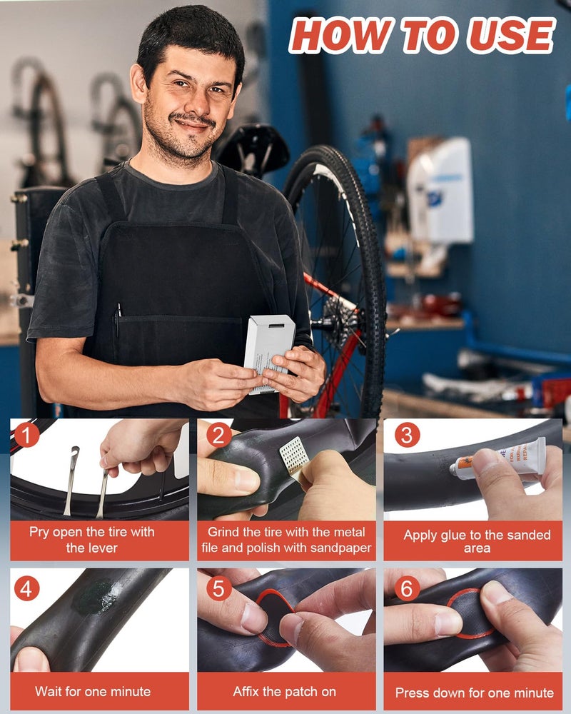 Zacro طقم إصلاح إطارات دراجة زاكرو، طقم رقع أنبوب الدراجة مع 24 قطعة رقعة فلكانية، 2 رافعات من الفولاذ المقاوم للصدأ، طقم إصلاح إطارات مسطحة محمولة لدراجة الجبال، الدراجة الكهربائية - Image 5