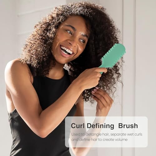 AM 8:00 AM8:00 Curl Defining Brush,9Rows Premium Styling Hairbrush for Curly Hair, Enhances Curls Definition & Separation, (Green) - Image 2