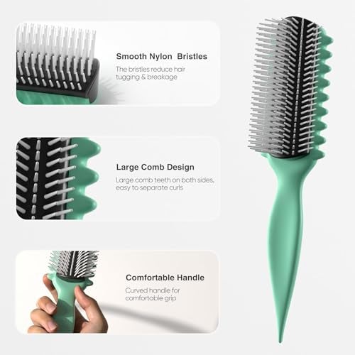 AM 8:00 AM8:00 Curl Defining Brush,9Rows Premium Styling Hairbrush for Curly Hair, Enhances Curls Definition & Separation, (Green) - Image 3