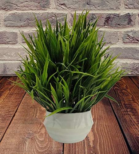 Dekorly Indoor Greenery Tabletop Decor Home Extra-Long Artificial Fake Green Grass in White Pot for Home Decor - Image 3