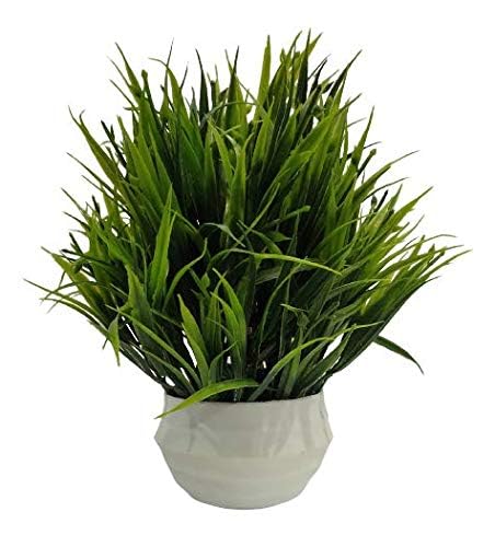 Dekorly Indoor Greenery Tabletop Decor Home Extra-Long Artificial Fake Green Grass in White Pot for Home Decor - Image 2