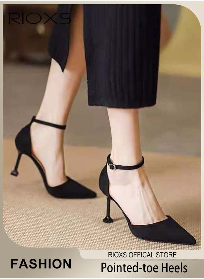 RIOXS - Women's Pointed-toe Heels, Buckle Ankle Strap Heeled Shoes, Classic Elegant Pumps with Adjustable Ankle Strap and 6cm Heel, Perfect for Shopping, Parties, Weddings, Proms, Dates and Other Occasions - Image 1
