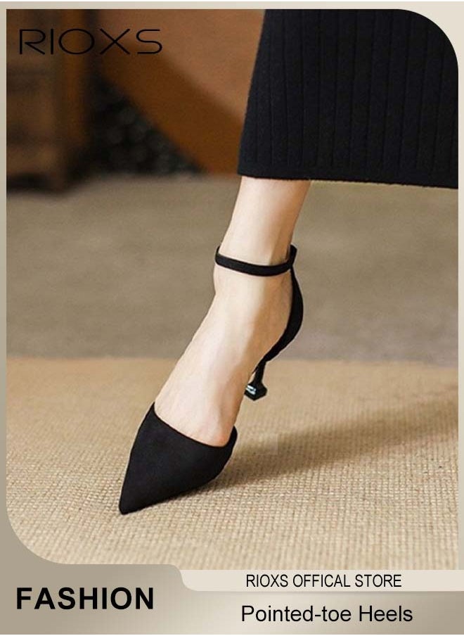 RIOXS - Women's Pointed-toe Heels, Buckle Ankle Strap Heeled Shoes, Classic Elegant Pumps with Adjustable Ankle Strap and 6cm Heel, Perfect for Shopping, Parties, Weddings, Proms, Dates and Other Occasions - Image 1