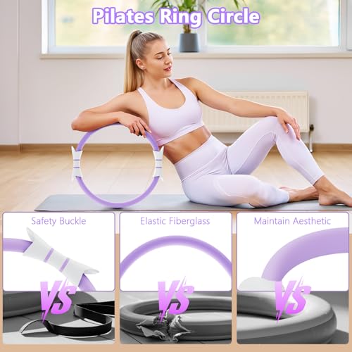 Fikswe 14" Pilates Ring - Magic Circle for Inner Thigh, Arm & Core Toning, Anti-Bend Ergonomic Handles, Home Fitness Gear for Women - Image 3