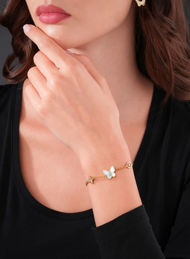 شيروتي 1881 Mariposa Butterfly Bracelet for Women Blue Mother of Pearl and Crystal Accents Gold Details