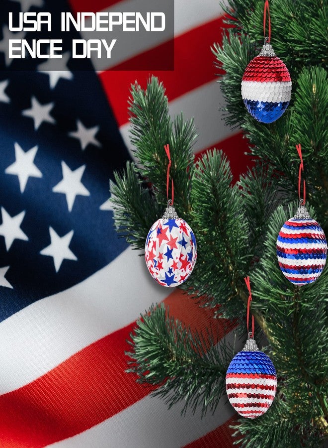 LFUTARI 12 Pieces Independence Day Hanging Ball - 2 Inch Memorial Day Sequin Hanging Ball Ornament - 4th of July Red White Blue Tree Decorations for Memorial Day Veterans Patriotic USA Themed Party Supplies - Image 4