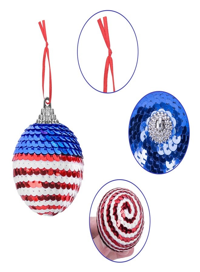 LFUTARI 12 Pieces Independence Day Hanging Ball - 2 Inch Memorial Day Sequin Hanging Ball Ornament - 4th of July Red White Blue Tree Decorations for Memorial Day Veterans Patriotic USA Themed Party Supplies - Image 2