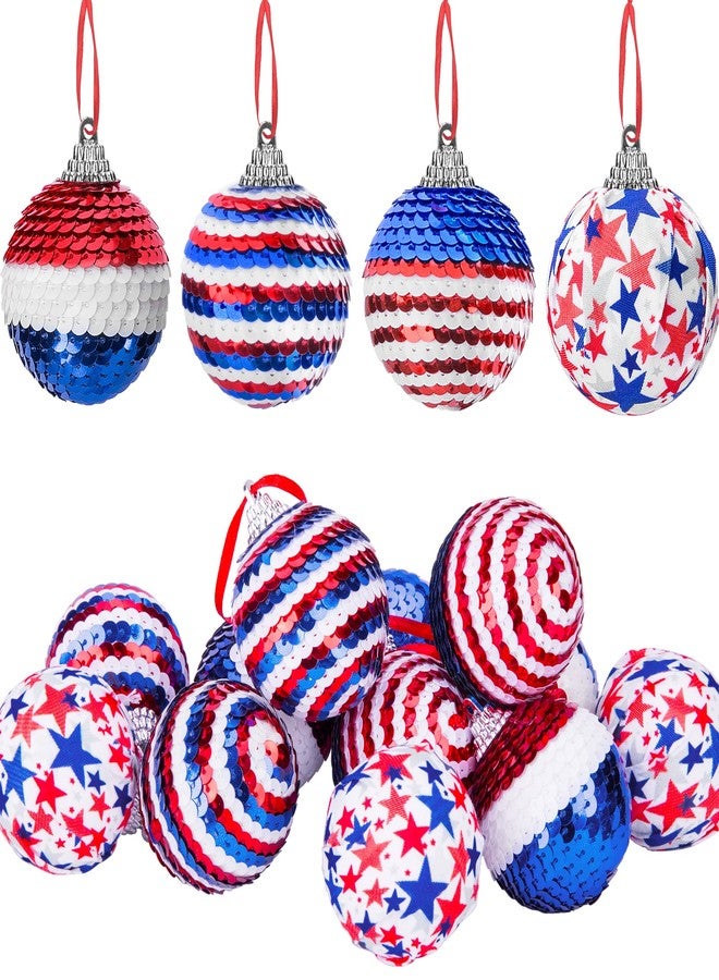 LFUTARI 12 Pieces Independence Day Hanging Ball - 2 Inch Memorial Day Sequin Hanging Ball Ornament - 4th of July Red White Blue Tree Decorations for Memorial Day Veterans Patriotic USA Themed Party Supplies - Image 1