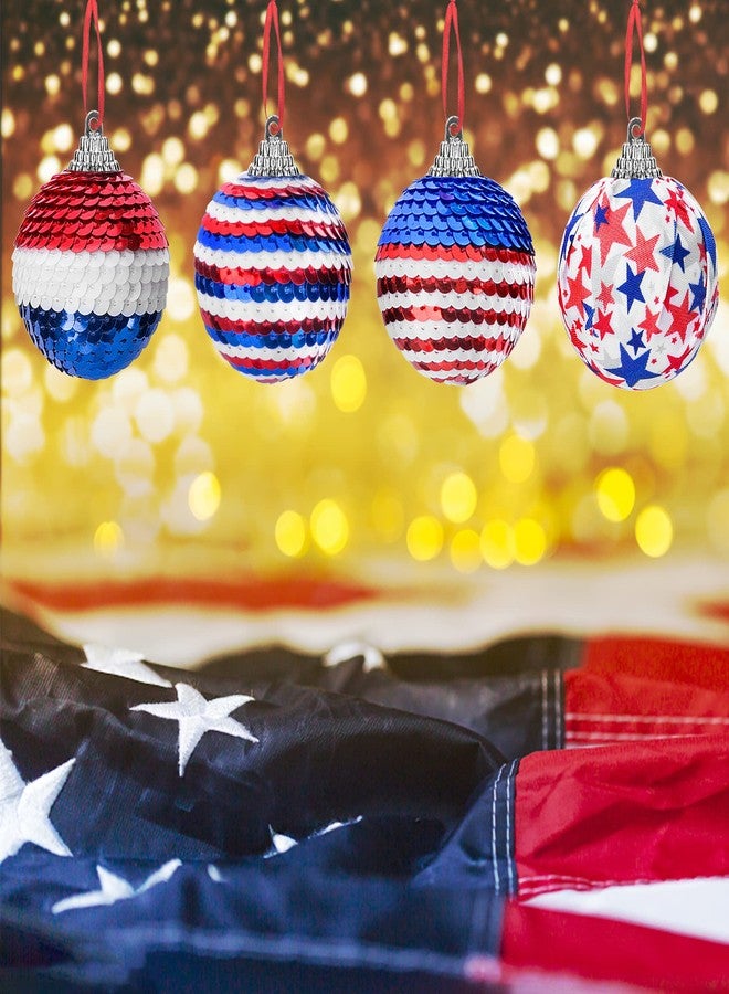 LFUTARI 12 Pieces Independence Day Hanging Ball - 2 Inch Memorial Day Sequin Hanging Ball Ornament - 4th of July Red White Blue Tree Decorations for Memorial Day Veterans Patriotic USA Themed Party Supplies - Image 5