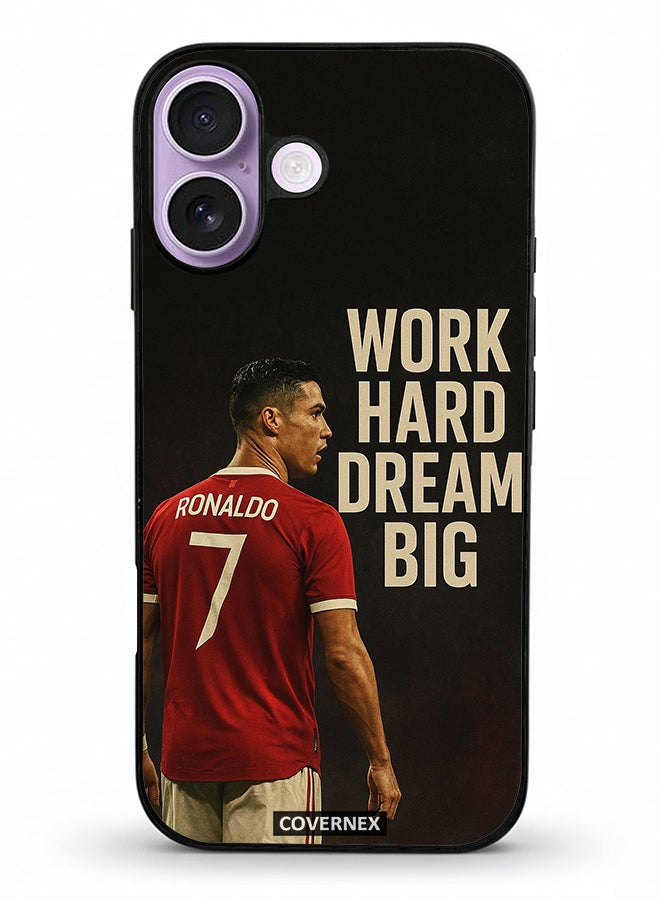 Covernex غطاء حماية آيفون 17 من أبل مزخرف يحمل عبارة اعمل بجد واحلم كبير CR7 - Image 2