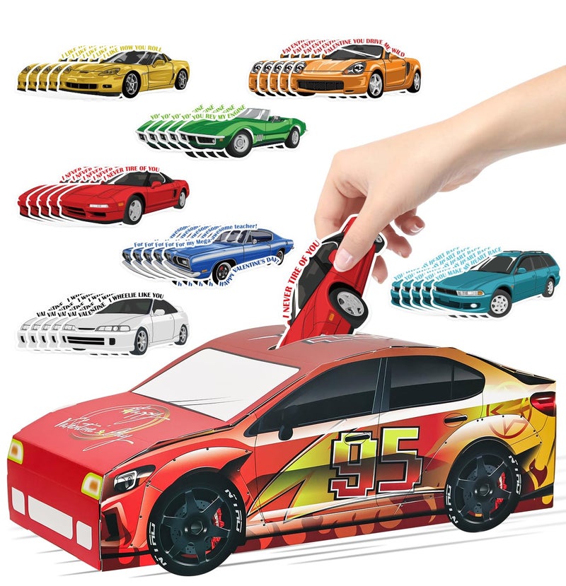 HEIPINIUYE Valentines Cards for Kids 3D Race Car Valentines Day Box for Kids Classroom School Gift Exchange Party Girls Boys Valentine Mailbox with 30 Racing Car Cards and 5 Teacher Card - Image 1