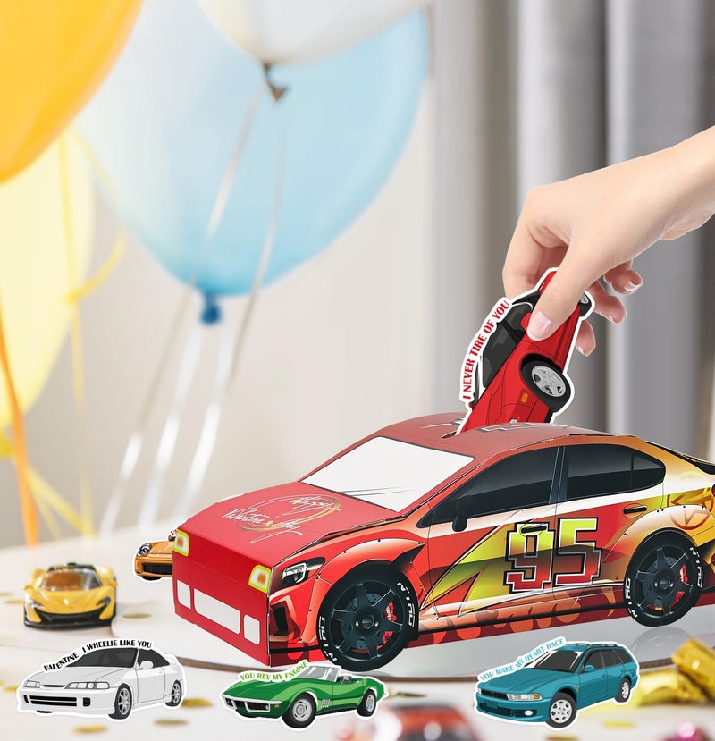 HEIPINIUYE Valentines Cards for Kids 3D Race Car Valentines Day Box for Kids Classroom School Gift Exchange Party Girls Boys Valentine Mailbox with 30 Racing Car Cards and 5 Teacher Card - Image 4