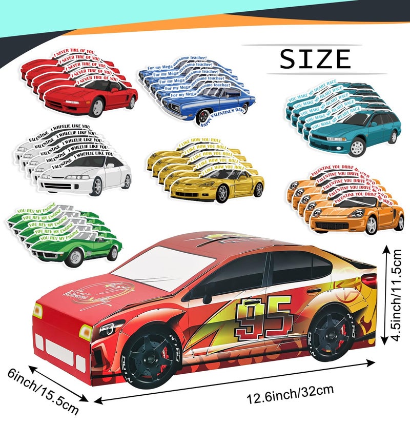HEIPINIUYE Valentines Cards for Kids 3D Race Car Valentines Day Box for Kids Classroom School Gift Exchange Party Girls Boys Valentine Mailbox with 30 Racing Car Cards and 5 Teacher Card - Image 2