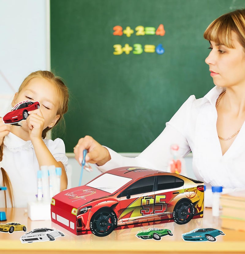 HEIPINIUYE Valentines Cards for Kids 3D Race Car Valentines Day Box for Kids Classroom School Gift Exchange Party Girls Boys Valentine Mailbox with 30 Racing Car Cards and 5 Teacher Card - Image 5