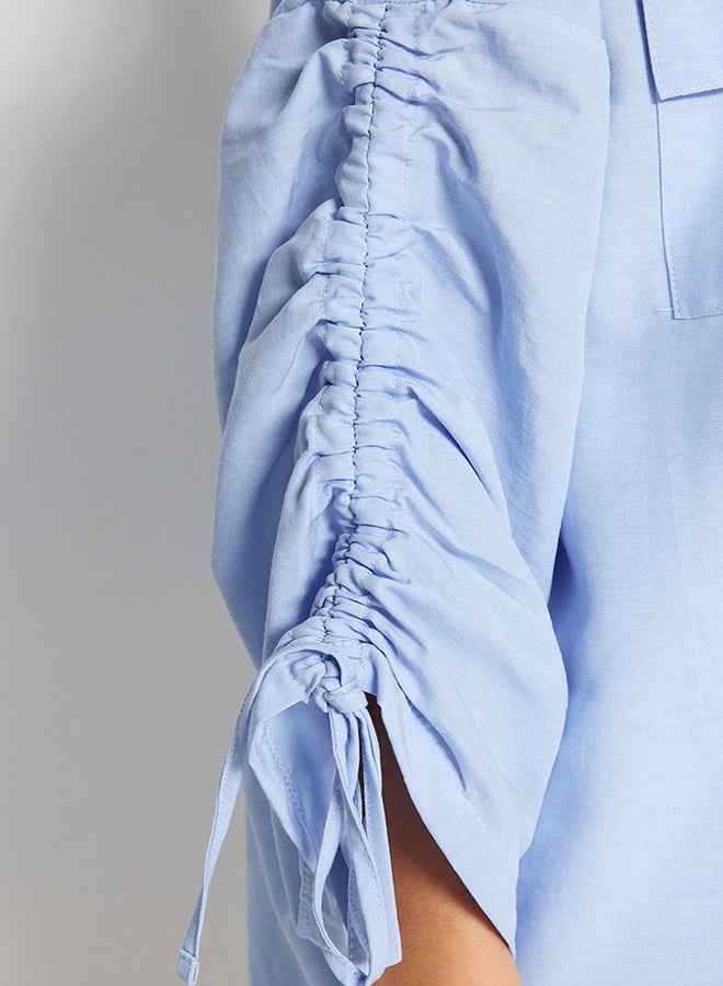 trendyol Light Blue Woven Shirt with Adjustable Gathering Detail on Sleeves TCTSS23TG00011 - Image 5