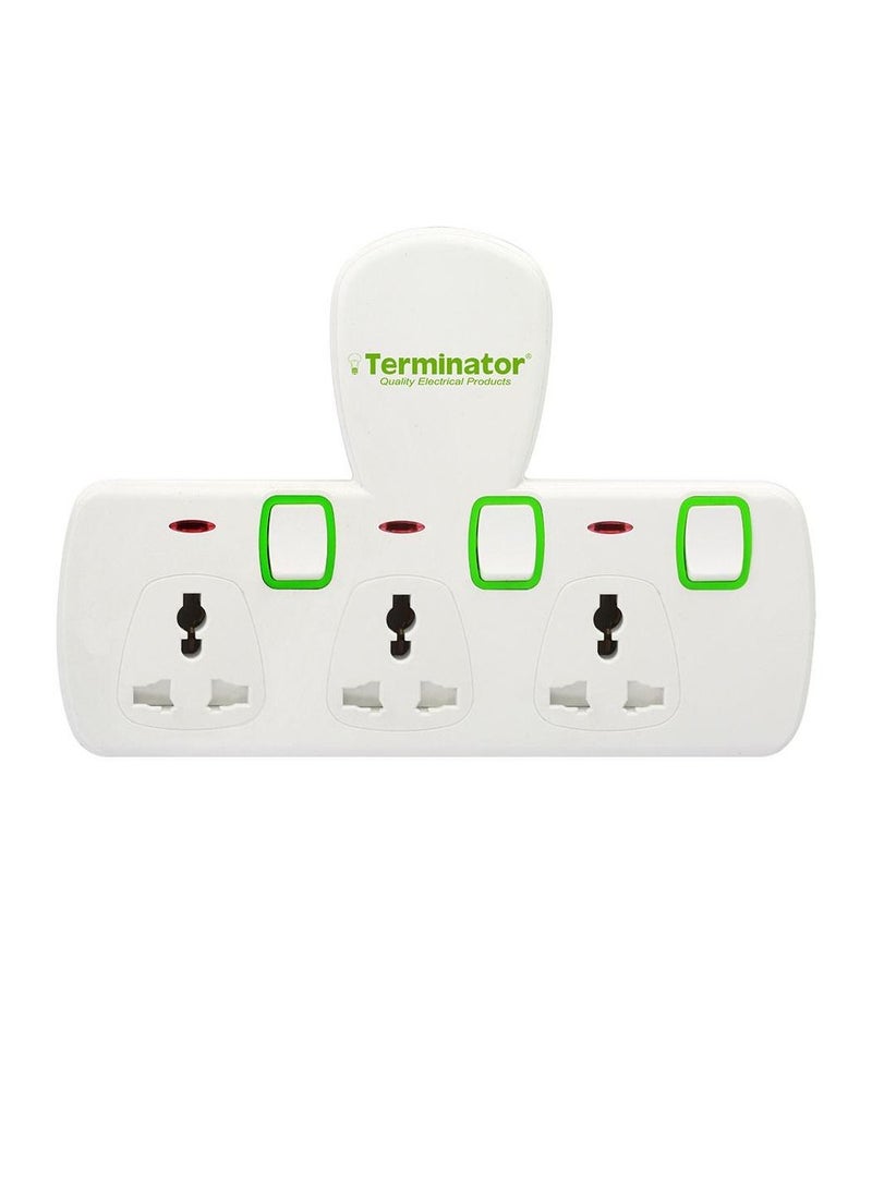 Terminator 3-Way Universal Multi Adaptor T-Type Socket White/Green  - Image 1