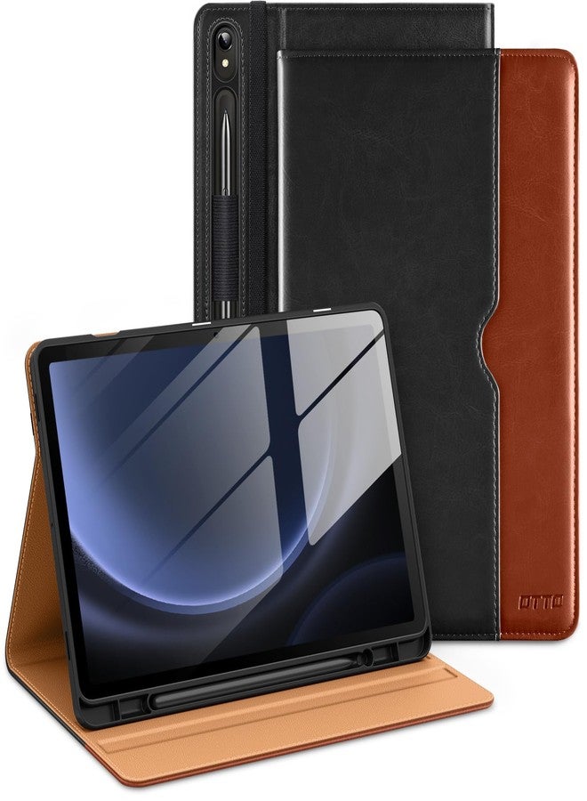 DTTO for Samsung Galaxy Tab S9 FE 5G 10.9 Inch/Galaxy Tab S9 11 Inch Case 2023 Released, Premium Leather Business Folio Stand Cover with S Pen Holder, Auto Sleep/Wake, Black Brown New - Image 1