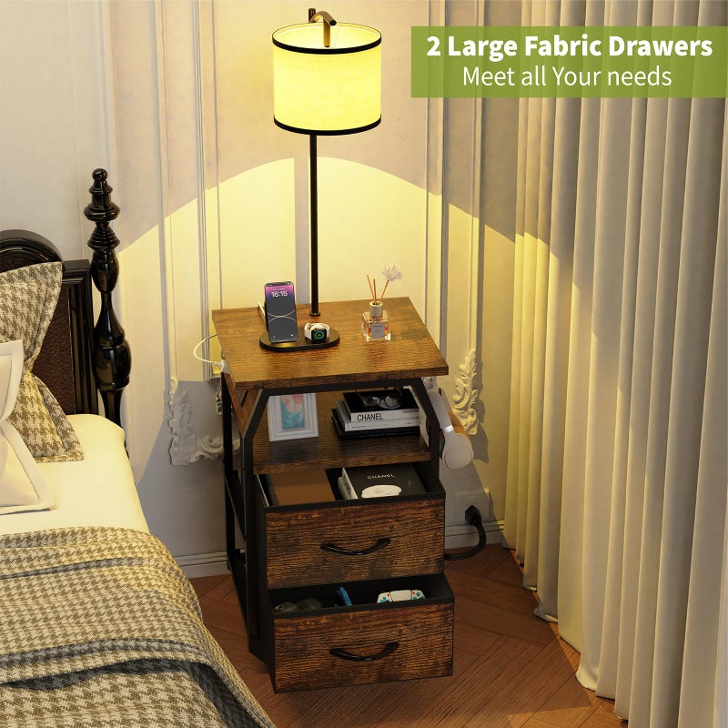 runjuly Floor Lamp with Table, End Tables with Lamps Attached 3-Color Temperature Bulb, Side Table with Lamp with 2 Drawers & Charging, Lamps Tables Combo for Bedroom, Dorm, Apartment - Rustic Brown - Image 5