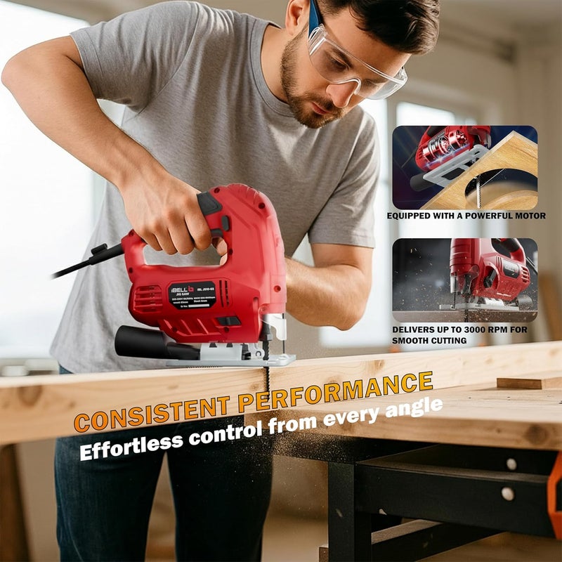 IBL JS10-65 Professional Jig Saw | 650W Corded Electric Jigsaw with Variable Speed | 800–3000 RPM | 65mm Wood & 6mm Steel Cutting Capacity | Copper Armature | Class II - Image 5