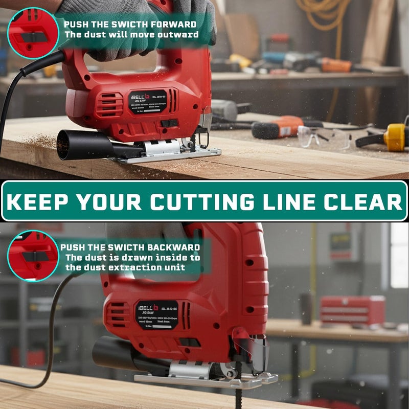 IBL JS10-65 Professional Jig Saw | 650W Corded Electric Jigsaw with Variable Speed | 800–3000 RPM | 65mm Wood & 6mm Steel Cutting Capacity | Copper Armature | Class II - Image 4