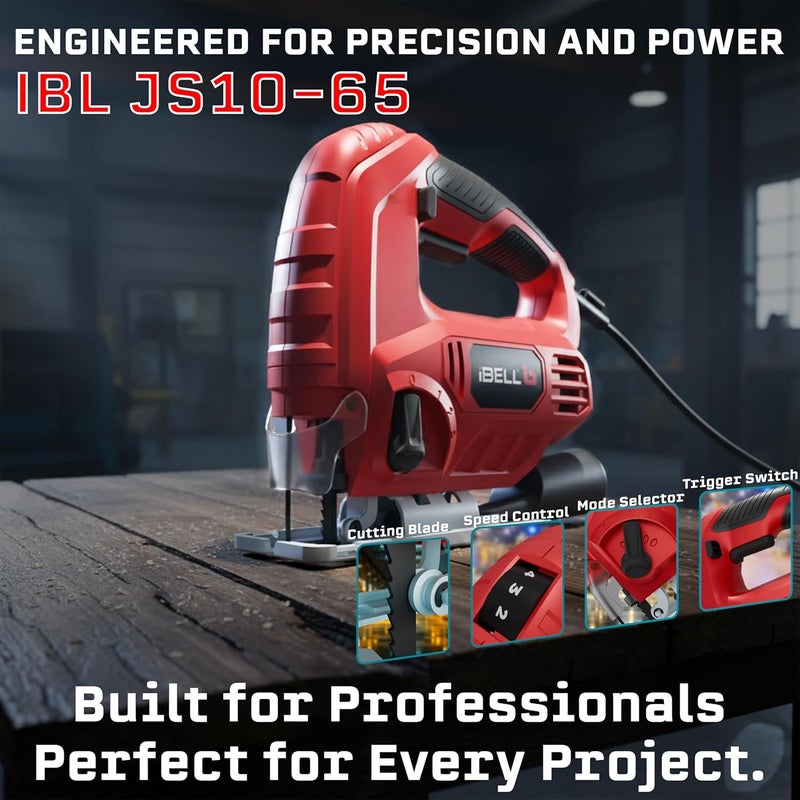 IBL JS10-65 Professional Jig Saw | 650W Corded Electric Jigsaw with Variable Speed | 800–3000 RPM | 65mm Wood & 6mm Steel Cutting Capacity | Copper Armature | Class II - Image 2