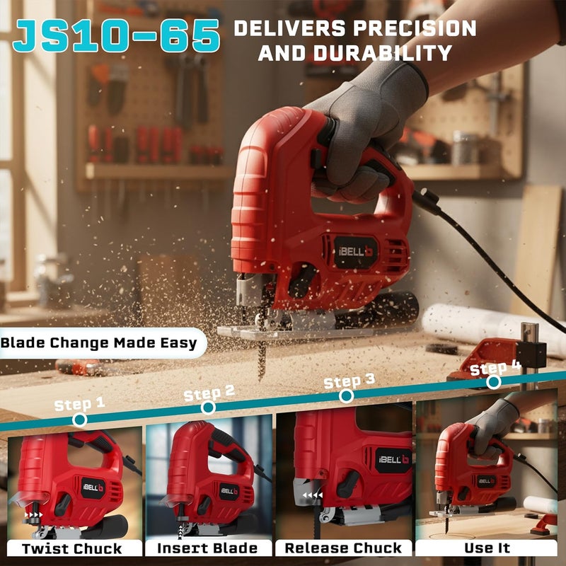 IBL JS10-65 Professional Jig Saw | 650W Corded Electric Jigsaw with Variable Speed | 800–3000 RPM | 65mm Wood & 6mm Steel Cutting Capacity | Copper Armature | Class II - Image 3