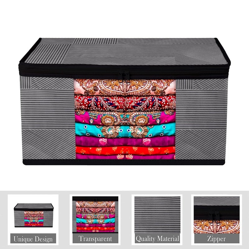 Kuber Industries Zipper Closure Saree Cover Underbed Stoarge Bag With Handle Set 3 Pieces Saree 3 Pieces Underbed Storage Bag Combo Set LiningDesign Set of 6 Gray - Image 5