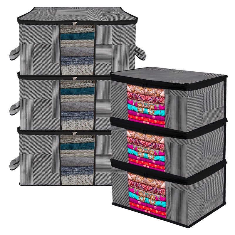 Kuber Industries Zipper Closure Saree Cover Underbed Stoarge Bag With Handle Set 3 Pieces Saree 3 Pieces Underbed Storage Bag Combo Set LiningDesign Set of 6 Gray - Image 1