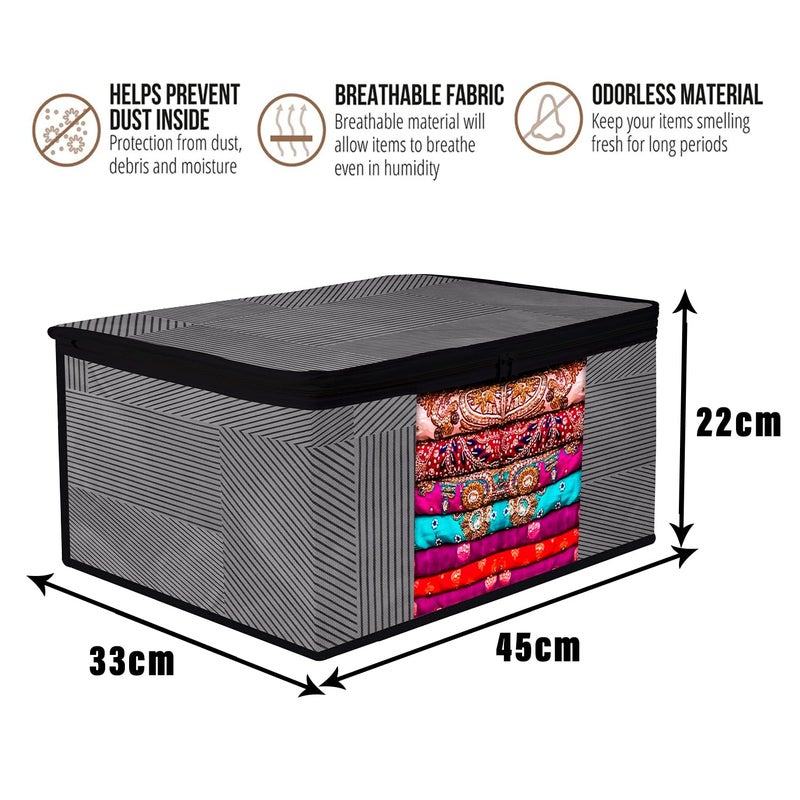 Kuber Industries Zipper Closure Saree Cover Underbed Stoarge Bag With Handle Set 3 Pieces Saree 3 Pieces Underbed Storage Bag Combo Set LiningDesign Set of 6 Gray - Image 3