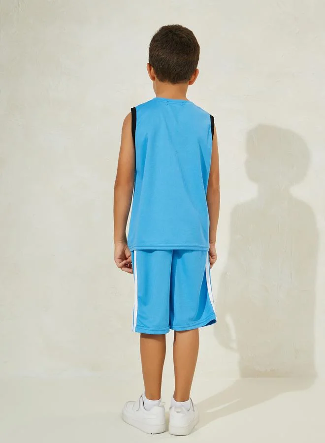 Styli Side Striped Tank & Quick-Drying Shorts Sportswear Set