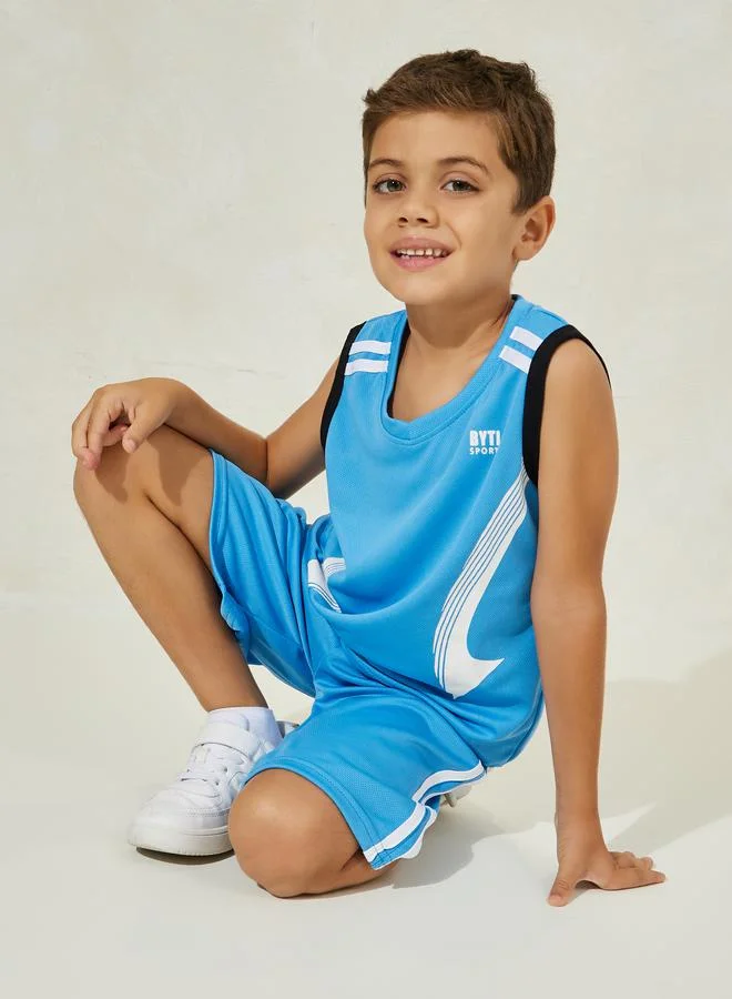 Styli Side Striped Tank & Quick-Drying Shorts Sportswear Set