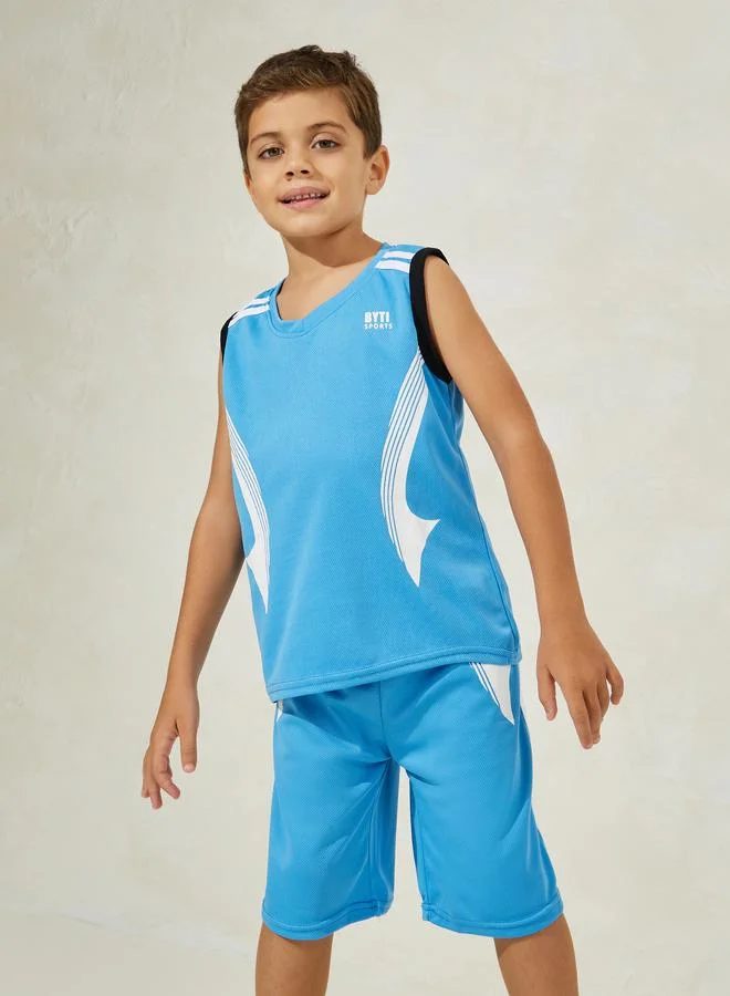 Styli Side Striped Tank & Quick-Drying Shorts Sportswear Set