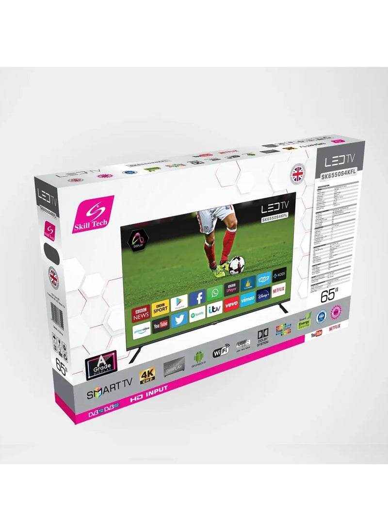 Skill Tech - SK6550S4KFL 65 Inch 4K UHD Smart LED TV, Frameless Design, A Grade Panel, 60Hz, HDR, Wide Viewing Angle - Image 1
