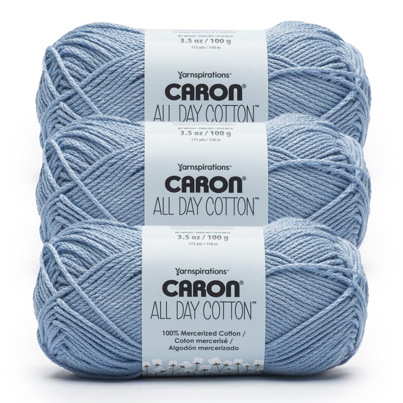 CARON Caron All Day Cotton  3 Pack of 173 Yards352 oz Eyes Blue 100 Mercerized Cotton Yarn