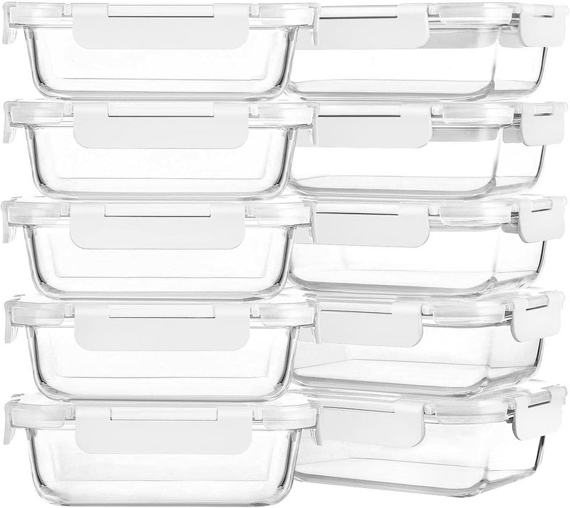 M MCIRCO [10-Pack,22 Oz Glass Meal Prep Containers,Glass Food Storage Containers with lids,Glass Lunch Containers,Microwave, Oven, Freezer and Dishwasher, White - Image 1