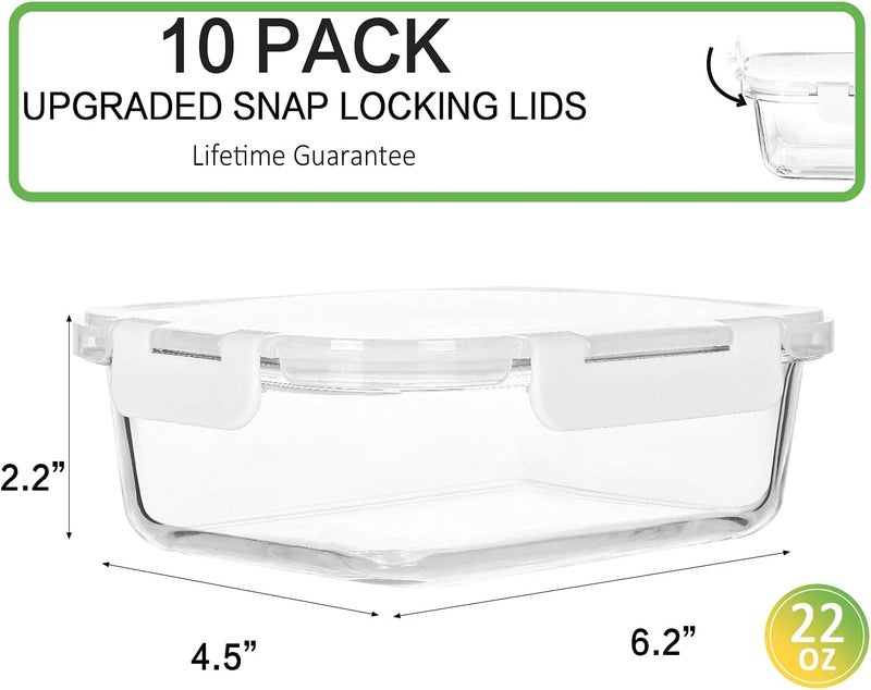 M MCIRCO [10-Pack,22 Oz Glass Meal Prep Containers,Glass Food Storage Containers with lids,Glass Lunch Containers,Microwave, Oven, Freezer and Dishwasher, White - Image 2