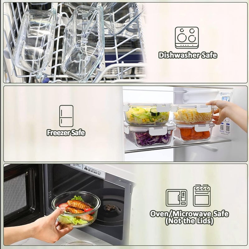M MCIRCO [10-Pack,22 Oz Glass Meal Prep Containers,Glass Food Storage Containers with lids,Glass Lunch Containers,Microwave, Oven, Freezer and Dishwasher, White - Image 4
