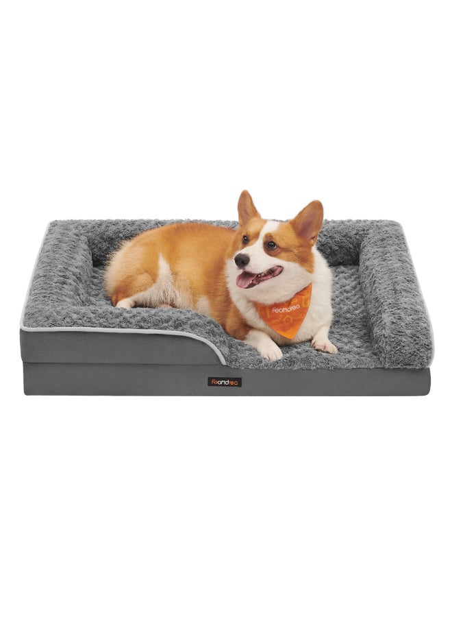 FEANDREA Orthopedic Dog Bed for Large Dogs, Memory Foam Dog Bed Sofa Pet Couch with Sides, Removable Washable Cover and Waterproof Liner, 91 x 68 x 16 cm, Slate Grey - Image 1
