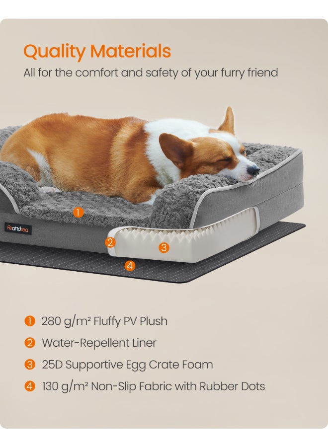 FEANDREA Orthopedic Dog Bed for Large Dogs, Memory Foam Dog Bed Sofa Pet Couch with Sides, Removable Washable Cover and Waterproof Liner, 91 x 68 x 16 cm, Slate Grey - Image 5