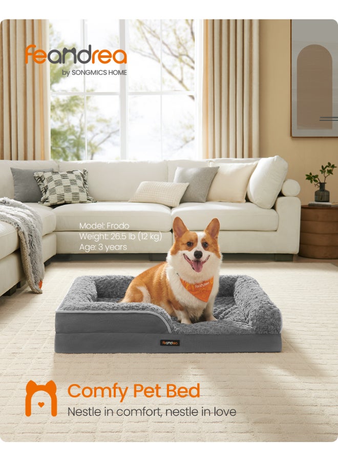 FEANDREA Orthopedic Dog Bed for Large Dogs, Memory Foam Dog Bed Sofa Pet Couch with Sides, Removable Washable Cover and Waterproof Liner, 91 x 68 x 16 cm, Slate Grey - Image 2